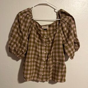 Universal Thread Brown and Pink Checkered Blouse